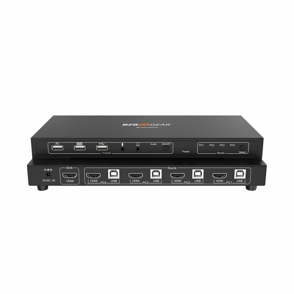 Bzbgear 4x1 4K UHD KVM Switcher with USB2.0 Ports for Peripherals and Audio Support BG-UHD-KVM41A